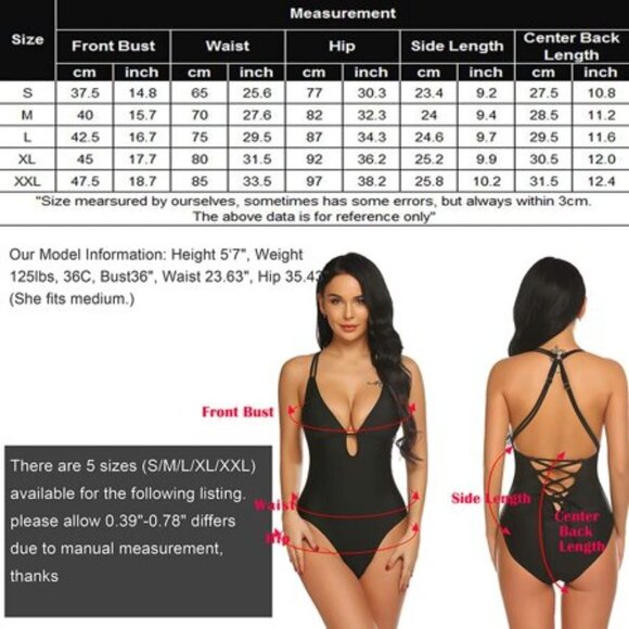 SHESHOW Deep Plunge Strappy Tied Ring Back One Piece Swimsuit Black - Picture 9 of 10